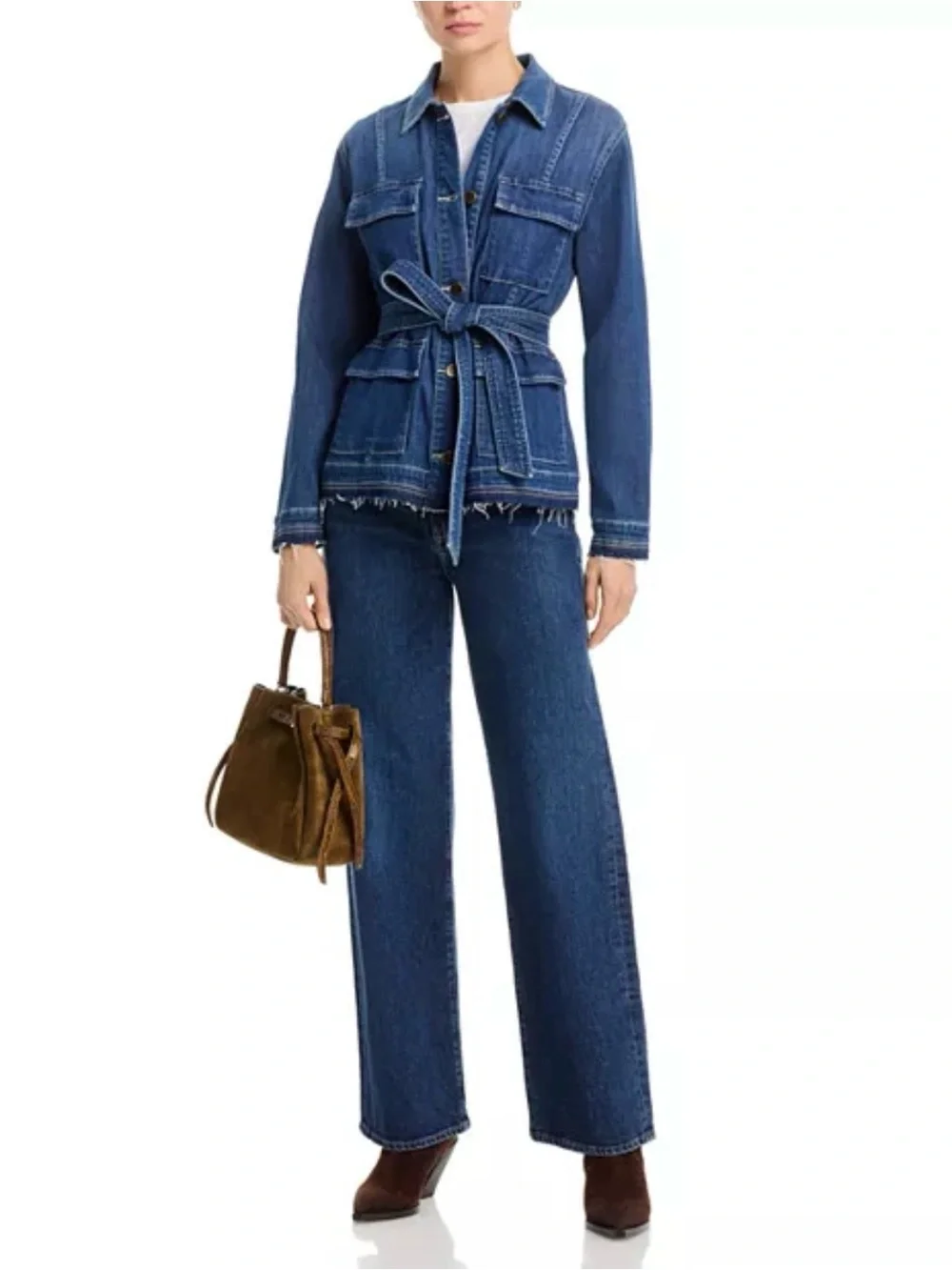 NWT Kobi Halperin Blue Becca Tie-Waist Denim Utility Jacket